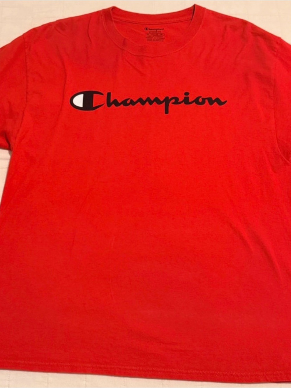 Champion Red Short Sleeve Tee with Black Script Logo